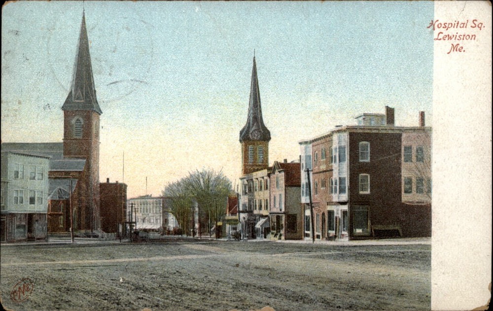 Lewiston Maine Hospital Square ~ RPO Cancel 1907 postcard sku009
