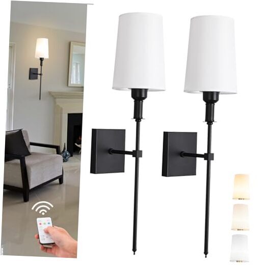 Rechargeable Battery Operated Wall Sconces Set of 2, Cordless Dimmable Black