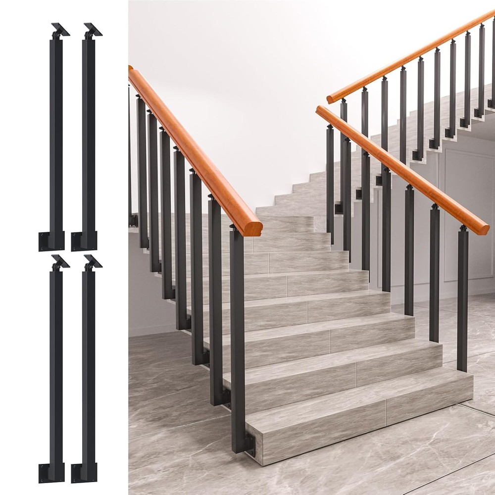 Black Side Mount Stair Railing Indoor 37.4 Inch 95 cm Black-Side