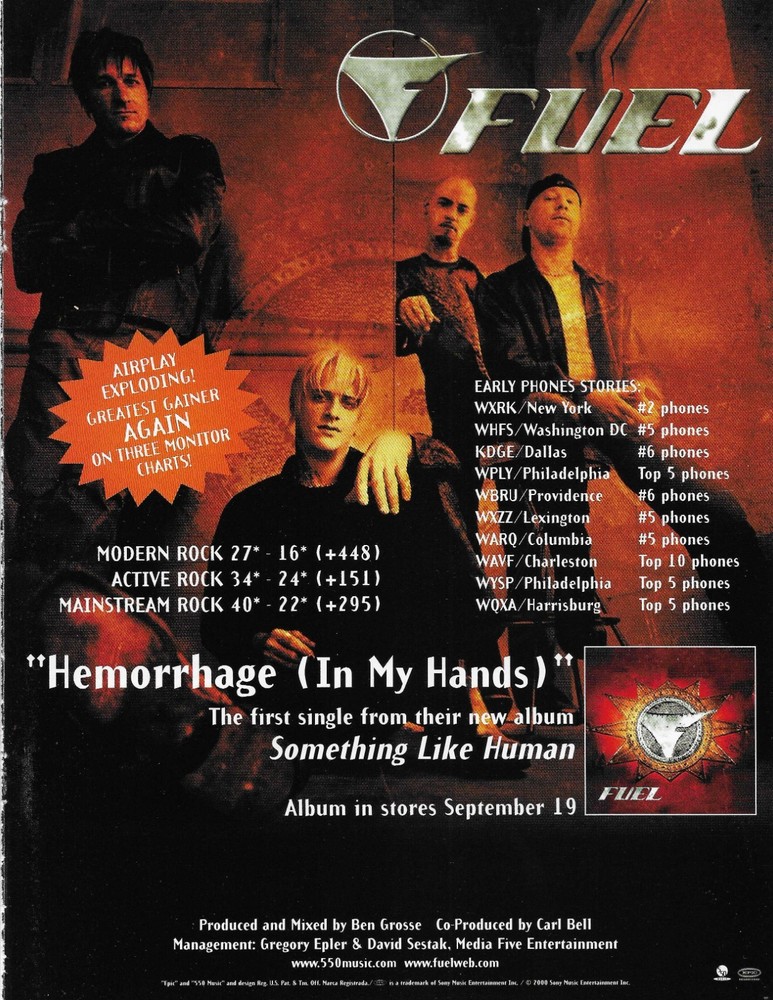 FUEL Rare VINTAGE Hemorrhage 2000 PROMO TRADE AD Poster for Human 8.5x11 MINT