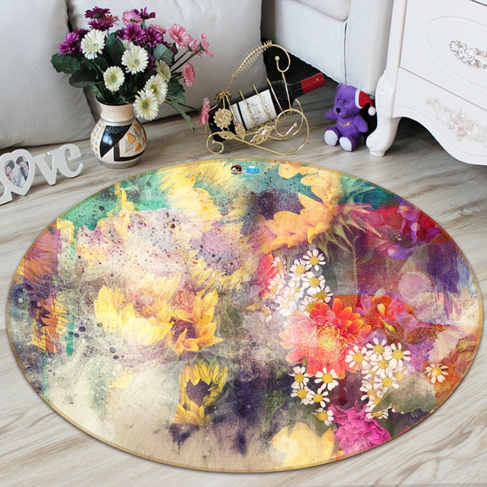 3D Sunflower Non-Slip Round Rug Elegant Photo Carpet for Room Decor