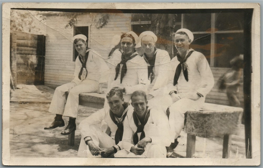 Vintage US Navy Sailors Real Photo Postcard RPPC Antique