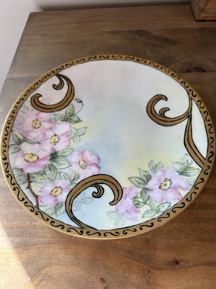 Antique Elite Limoges France Hand Painted Pink Flower Plate 9”W