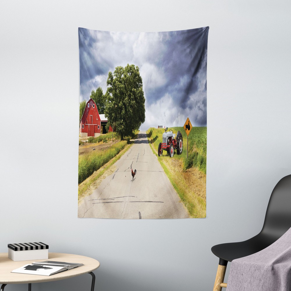 Rural Tapestry Barn and Tractor on Side Print Wall Hanging Decor