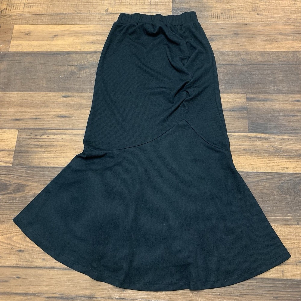Black high-waist Pleated mermaid fishtail bodycon skirt Elegant Shein Sz 4 S