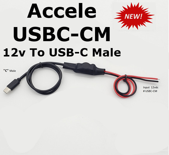 Accele AEW qc3.0 USBC-CM Hardwired 2 Wire 12 Volt to USB-C 12v 3A Adapter Cable