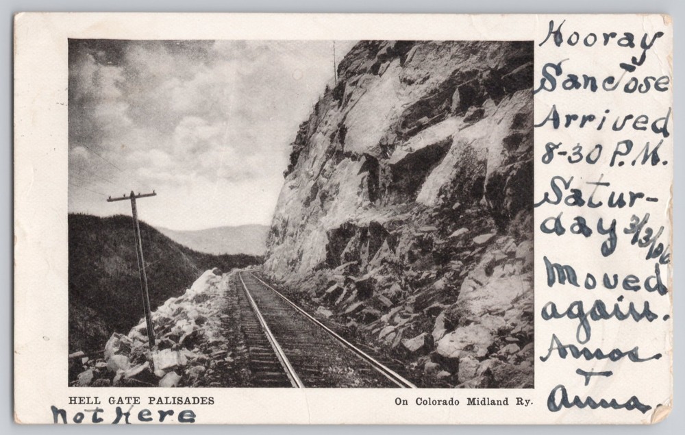 Hell Gate Palisades, Colorado Midland Ry. railroad cut — Undivided Back — 1906