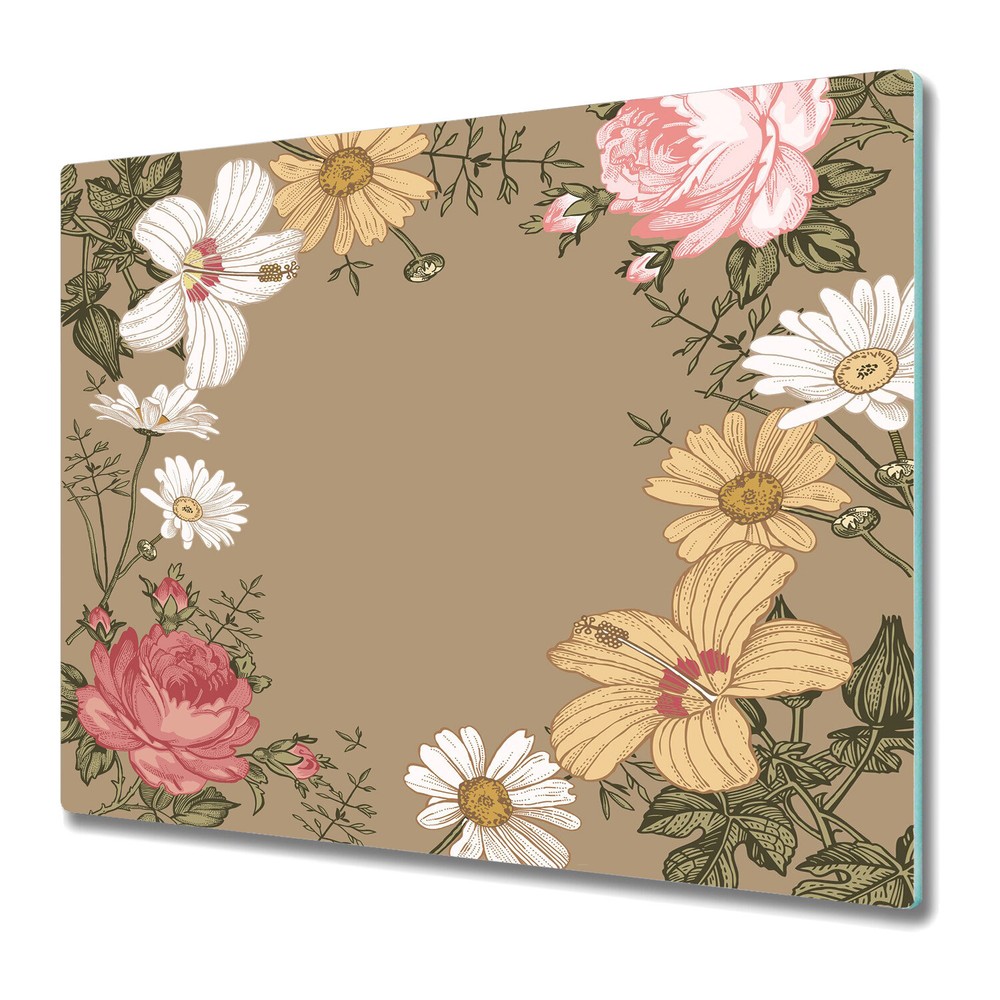 Tempered Glass Chopping Cutting Board Rural field beige and Colourful 60x52