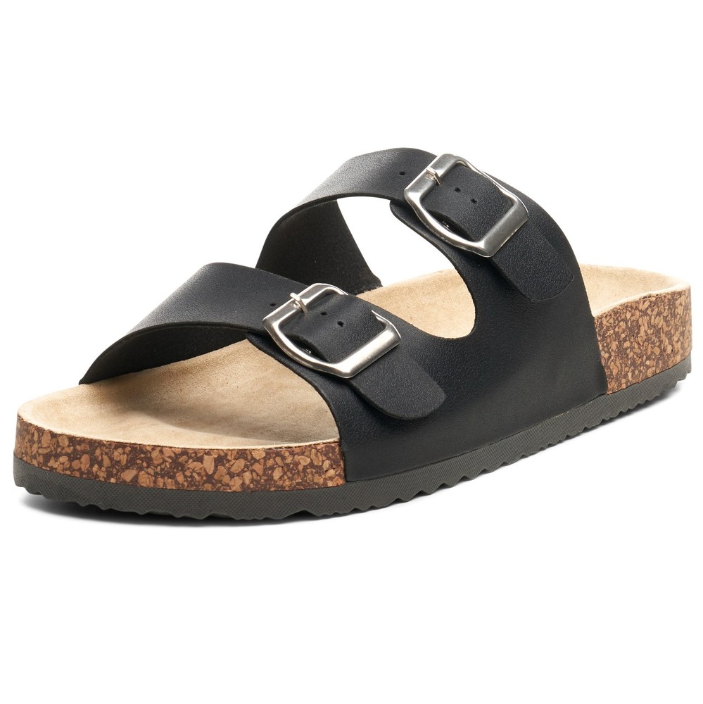 Alpine Swiss Womens Double Strap Contour Sandals Slip on Buckle Slides Vegan