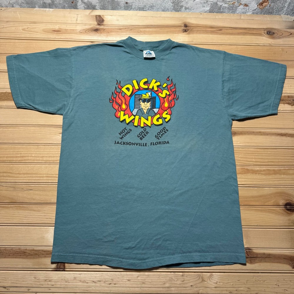 Vintage 90s Dick's Wings Cold Beer Jacksonville Florida Flames Promo T-Shirt XL