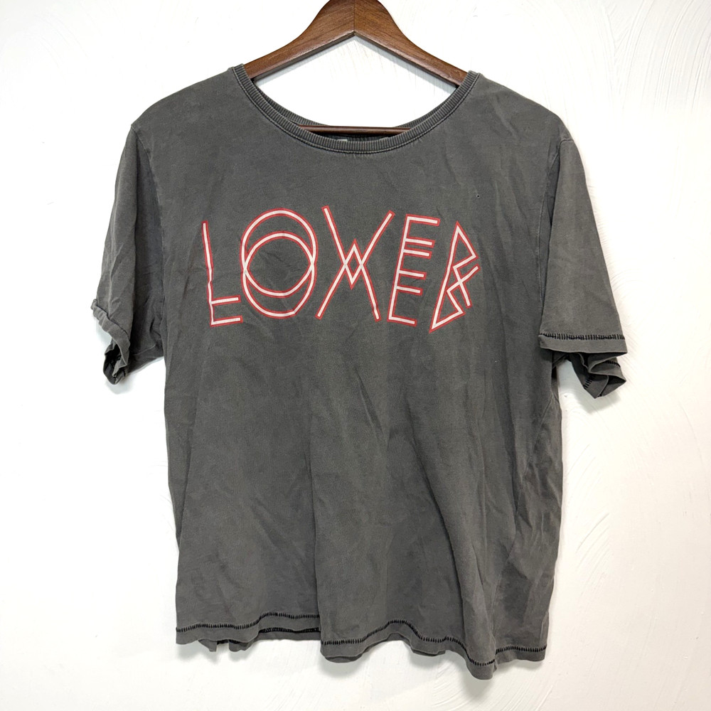 H&M Lover Women's Gray Short Sleeve Lover Graphic Tee Casual T-Shirt Sz Large