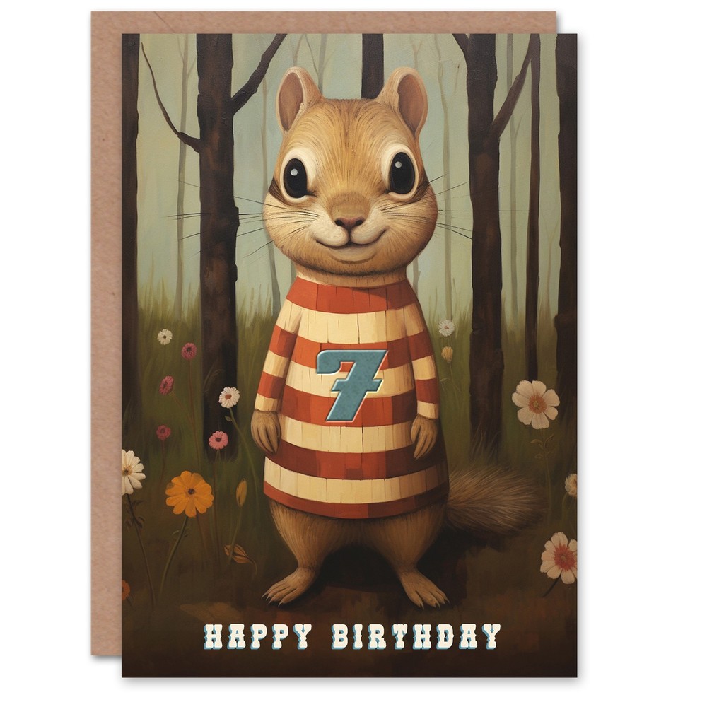 7th Birthday Greeting Card Child Cute Chipmunk Kids Age 7 Year Old