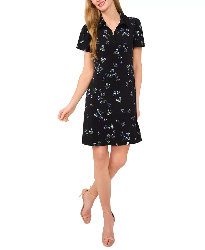 CeCe Women's Dress Sz L Short-Sleeve Floral-Print Polo