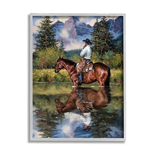 Stupell Industries Equestrian Cowboy Scouting Rural Suburban Wild West River,...