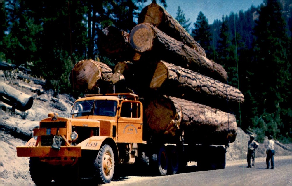 Logging Truck on Mountain Road, 1953 Postcard