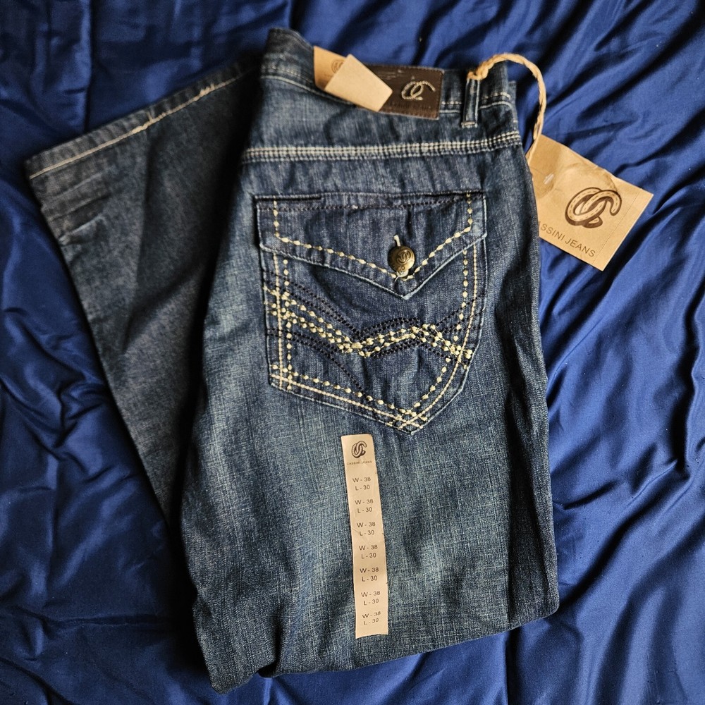 Vintage Super Baggy Wide Leg Embroidered Denim Jeans Size 38x30 DEADSTOCK Jnco