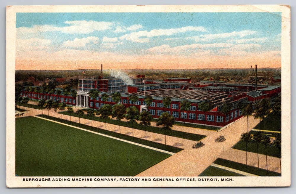 Burroughs Adding Machine Company Factory Detroit Michigan c1920 Postcard