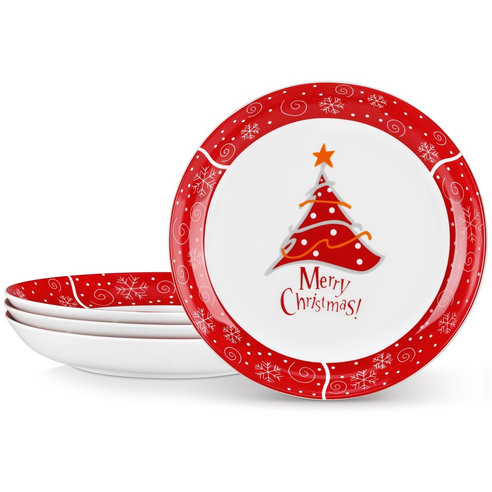 Christmas Pasta Bowls Set of 4, 48 OZ Large Serving Bowls Salad Bowls, Festiv...