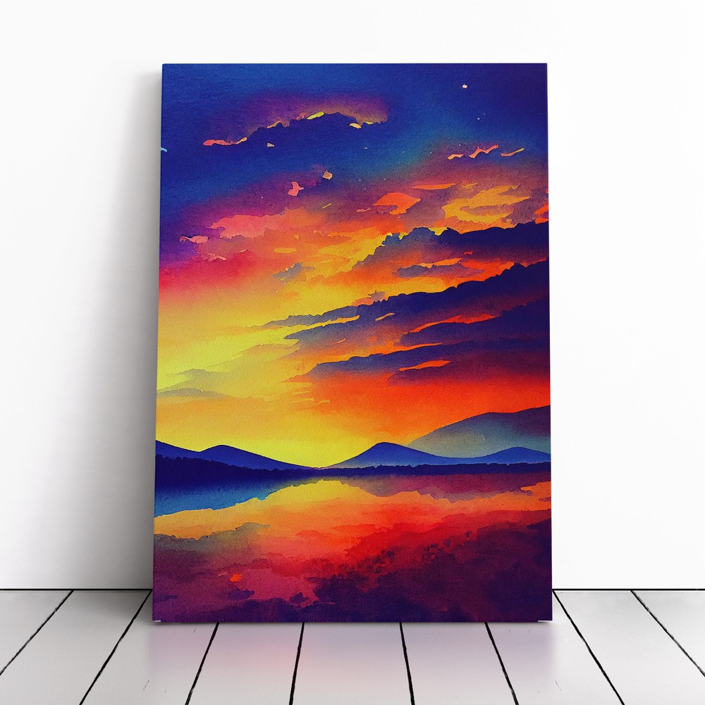 Sunset Over Mountains No.7 Canvas Wall Art Print Framed Picture Dining Room