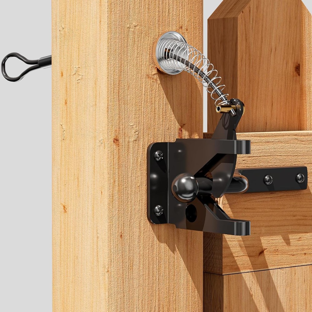 Self Locking Fence Gate Latch Carbon Steel Black/Lock Post Mount with Stainless