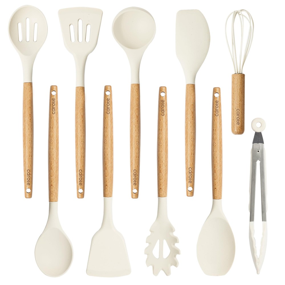 Silicon Cooking Utensils Set for Kitchen,446°F Heat Resistant 10 pcs Non-Stic...