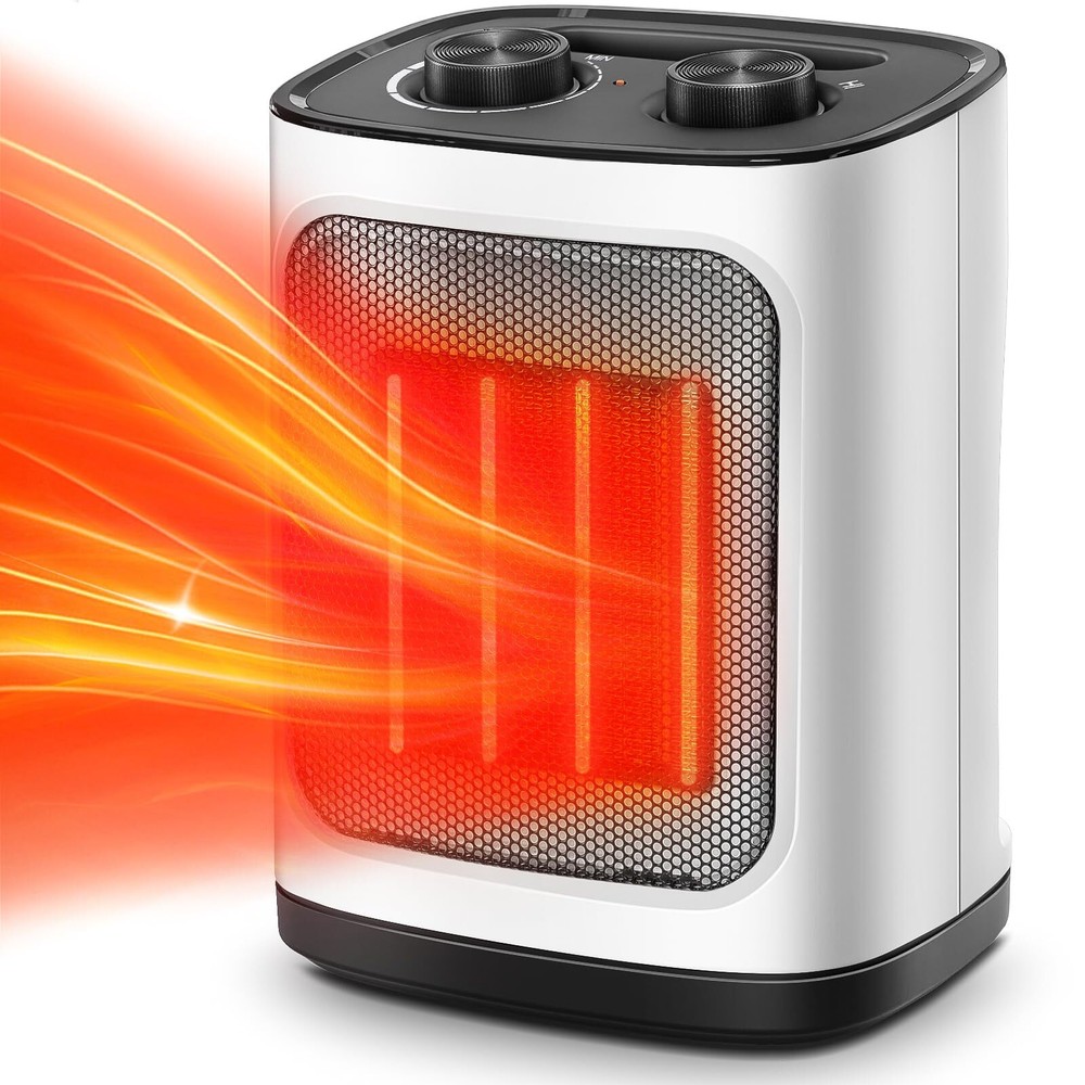 Portable Electric Space Heater, Small Ceramic Heater Fan with Thermostat, Tip...