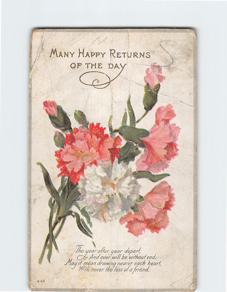 Postcard Embossed Floral Art Print Birthday Greeting Card