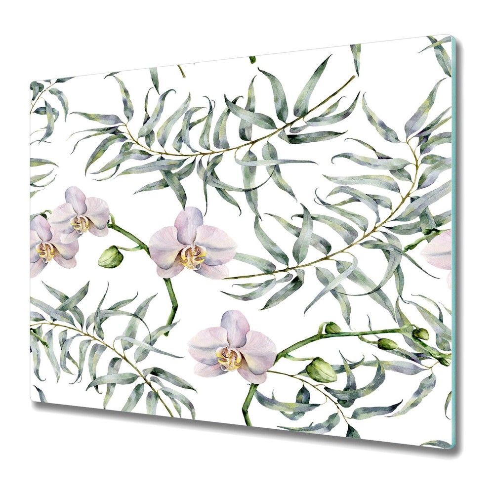 Glass Induction Ceramic Hob Cover Pink Orchids | Light Soft Drawing | 60x52