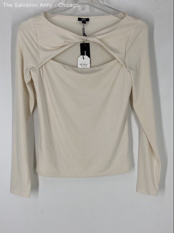 Express Womens Beige Body Contour Compression Cutout Pullover Blouse Top Size S