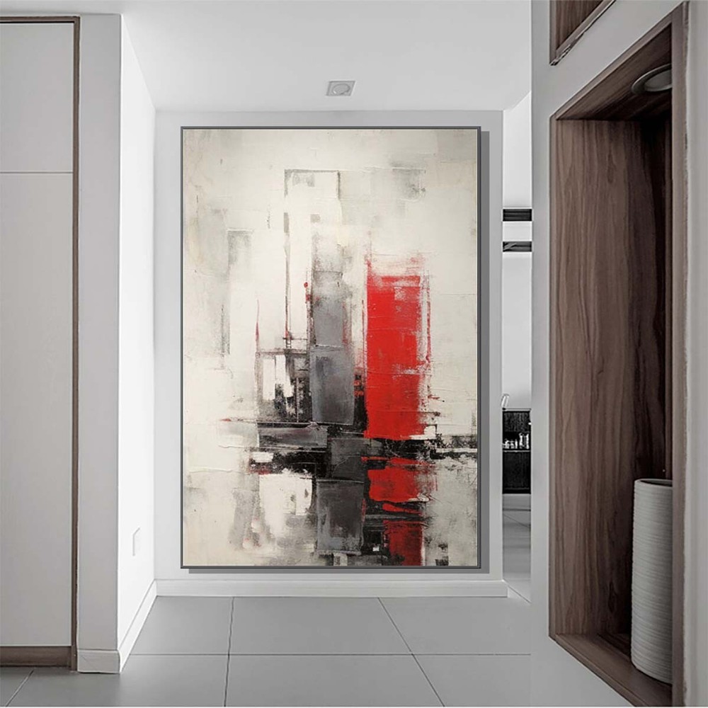 Thick Oil Knife Abstract Red Oil Painting On Canvas Hand Painted Modern Wall