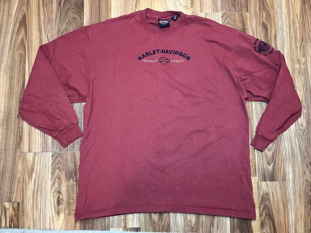 Vintage 90s Harley-Davidson Biker Long Sleeve T-Shirt Motorcycle XL Maroon