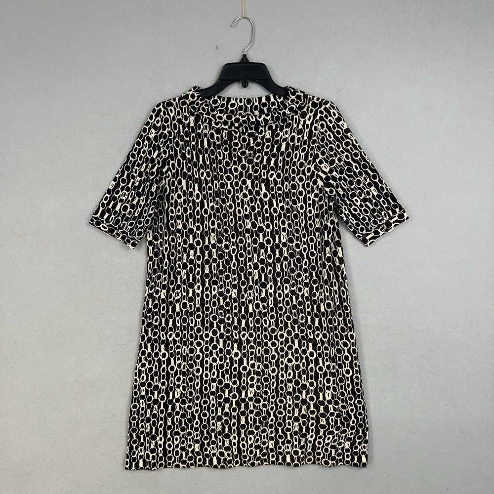 J.Crew Collection Dress Womens Large Black White Wool Short Sleeve Chain Print