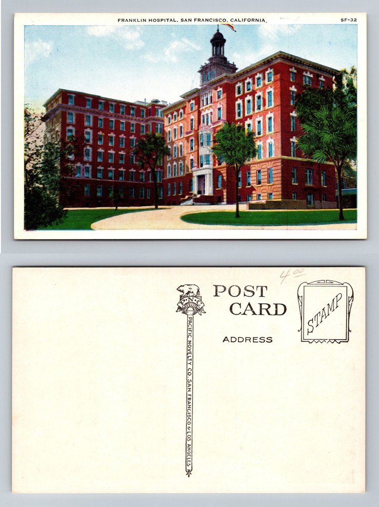 San Francisco, CA-California, Franklin Hospital Brick Building, Vintage Postcard
