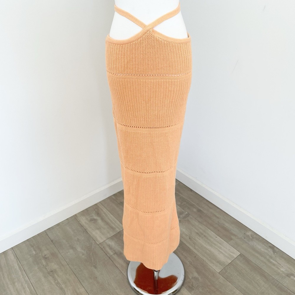 Babyboo Aubrey Maxi Skirt Womens Size M Orange Knit Waist Tie New