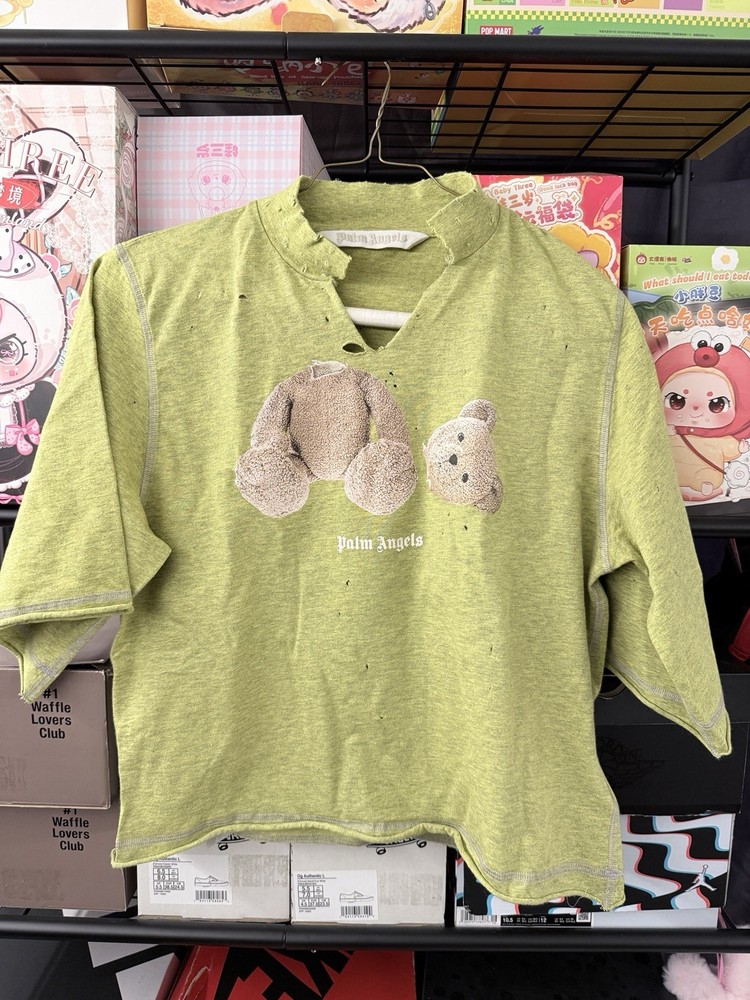 SIZE M - Palm Angels PA Ripped Bear Yellow Brown Crop Tee | $495 MSRP