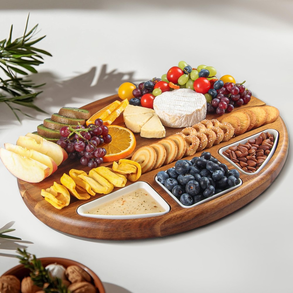 Acacia Wood Cheese Board Set, Charcuterie Board Set, Cheese Platter Set with ...-image