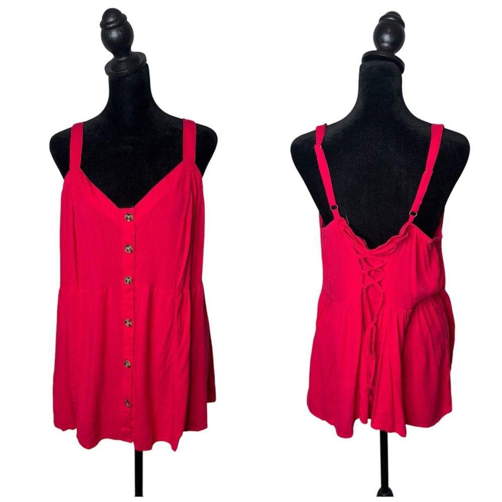Torrid 1 Lace Up Button Front Top Size 1X 14 16 Sweetheart Neckline Babydoll