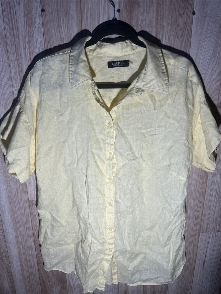 Lauren Ralph Lauren Black Label Women’s 2XL Yellow Linen Button Up