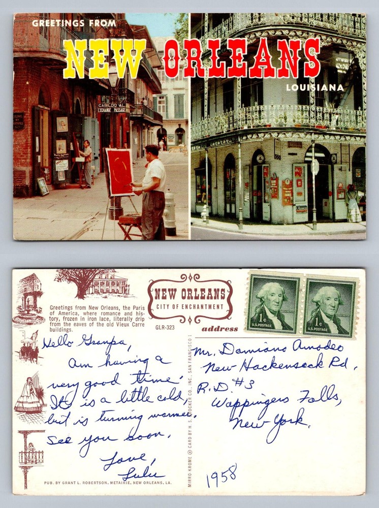 New Orleans, LA-Louisiana Vieux Carre Street Artist Scene c1958 Vintage Postcard