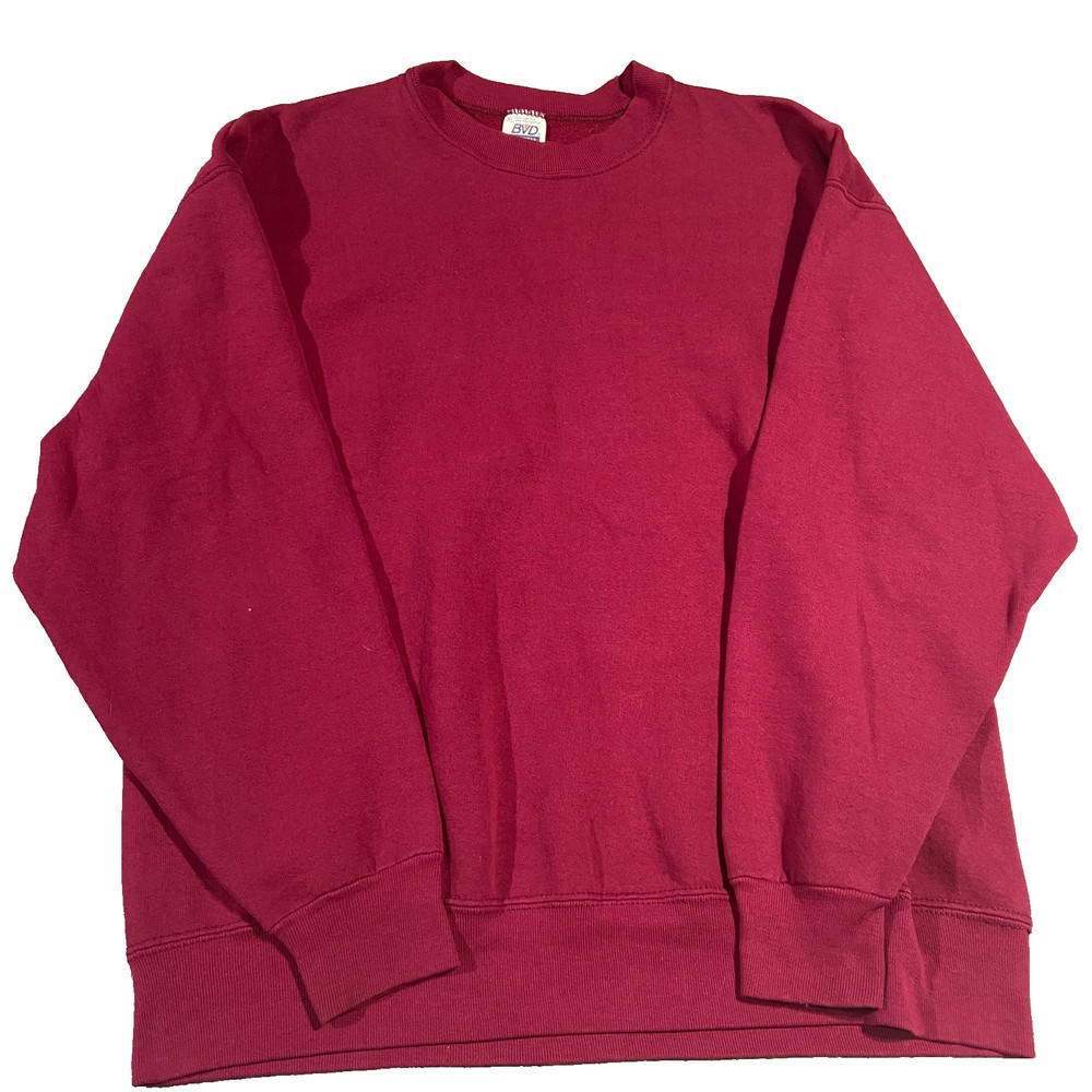 Vintage 90s BVD Blank Crewneck Sweatshirt Heavy Maroon Men's Size XL Made In USA