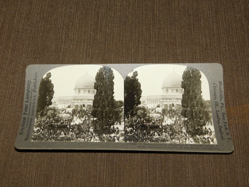 Vintage Stereoview Stereoscope Card Mohammedan  Pilgrims El-Aksa  Jerusalem