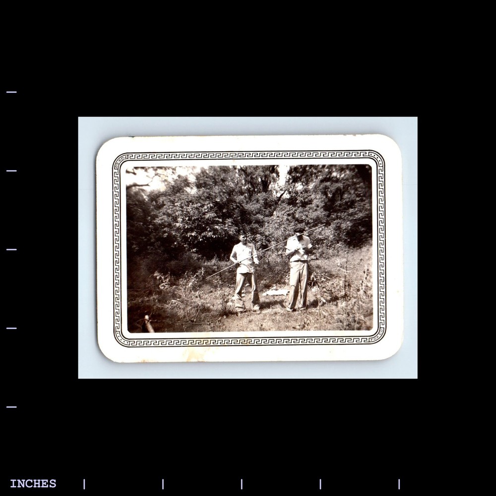 Old Vintage Photo MEN IN FOREST 1941 FISHING POLE