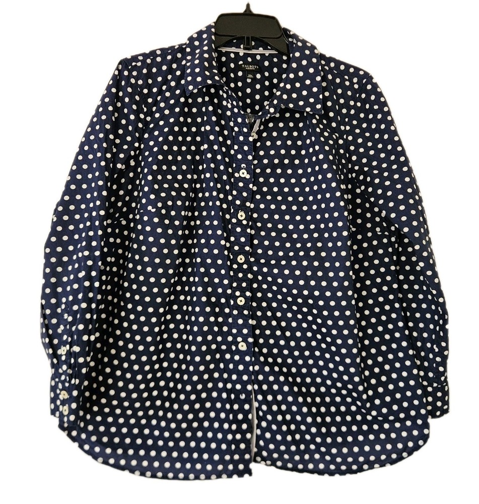 Talbots Petites Womens Shirt 1XP Polka Dot Button Front Cotton Preppy Office