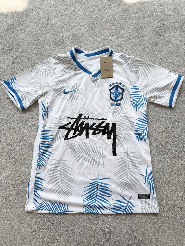 Stussy x Nike Brazil Jersey Mens Medium Blue White Tropical New with Tags