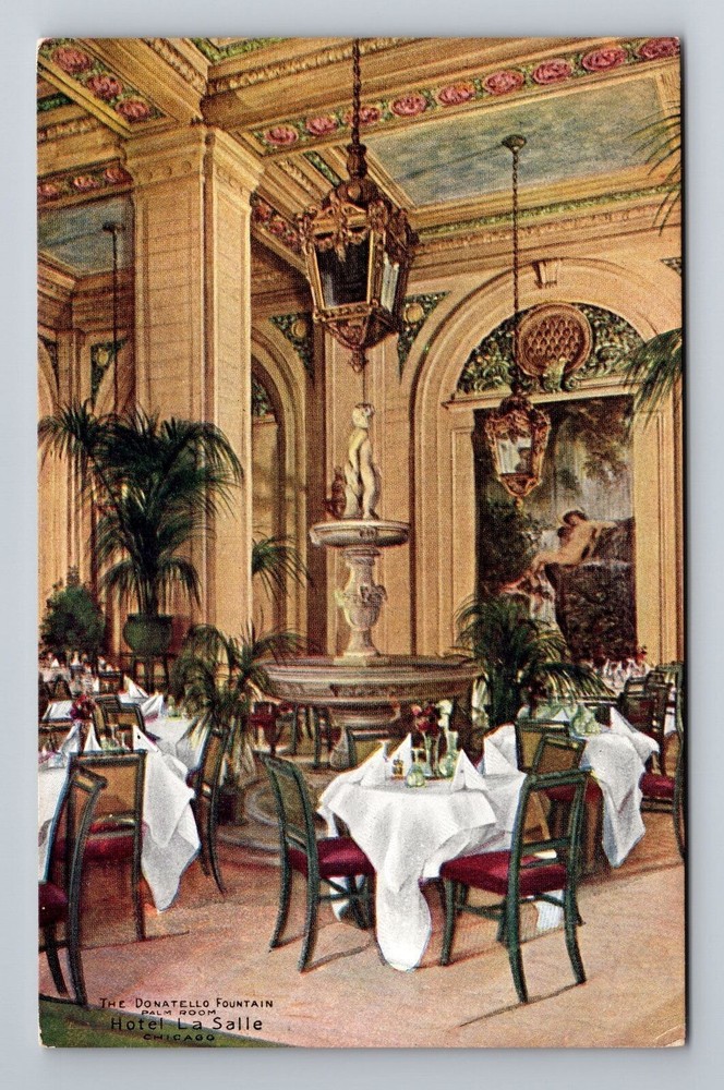 Chicago IL-Illinois, Hotel La Salle Donatello Fount. Palm Room Vintage Postcard