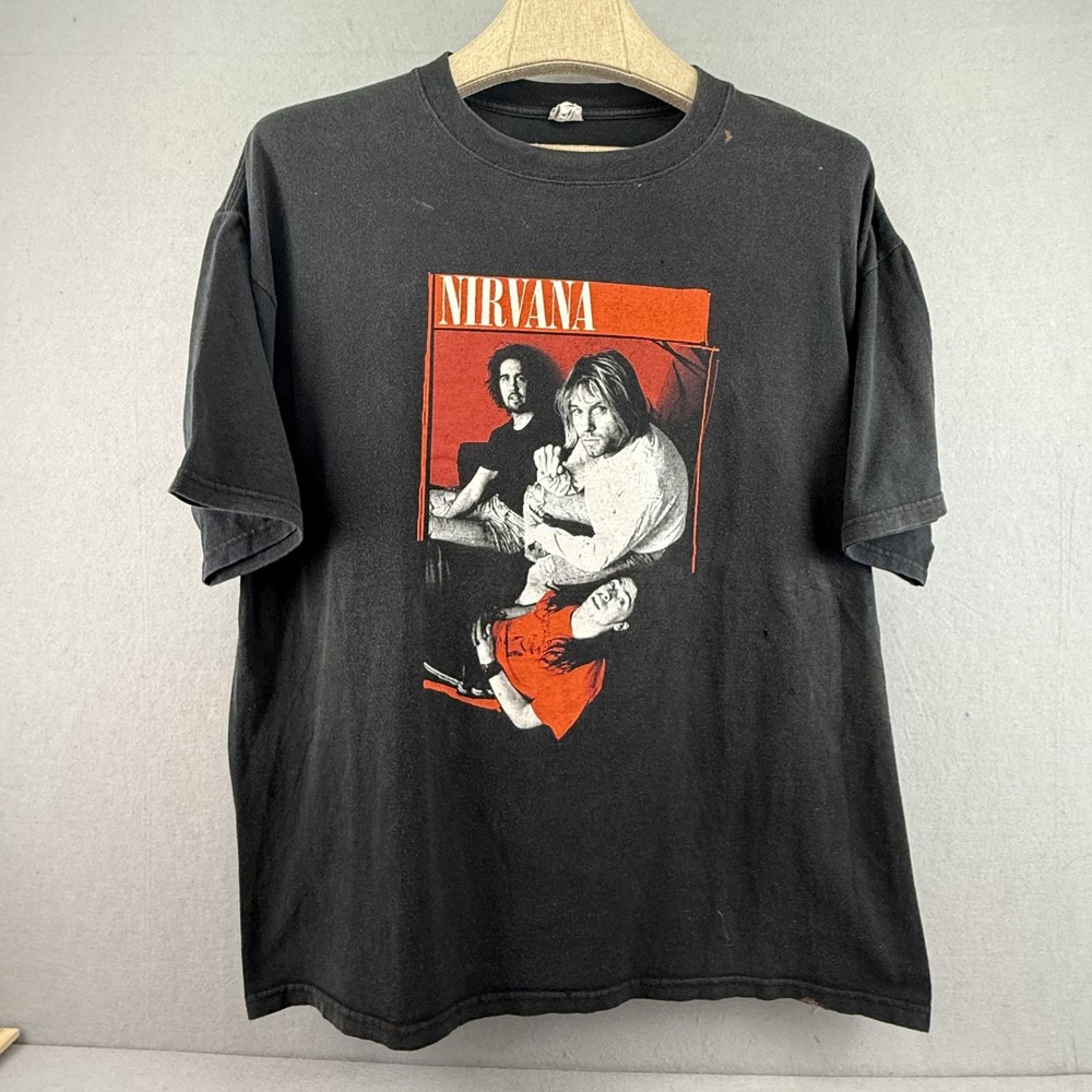 Vintage 90s Nirvana T-Shirt 2XL Anvil Tag Band Photo Black Thrashed Grunge Rare