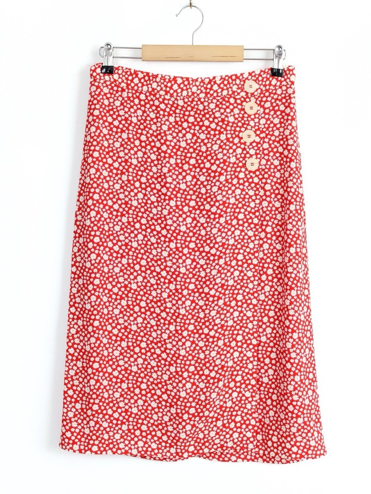Sezane Floral Red Viscose Skirt, Size 36