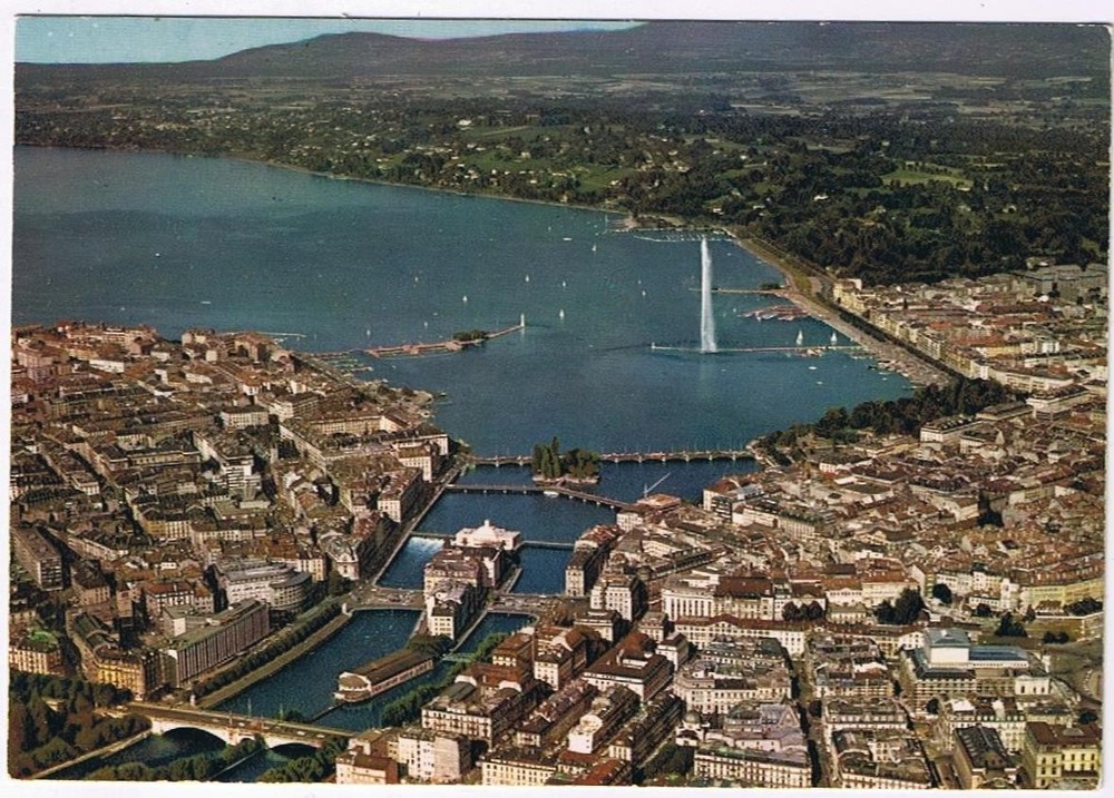 Switzerland Postcard Geneva Aerial View City & de la Rade