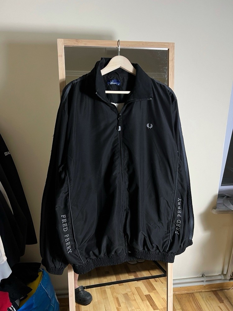 Fred Perry Track Jacket Black Size XL Vintage Rare Logo Y2K