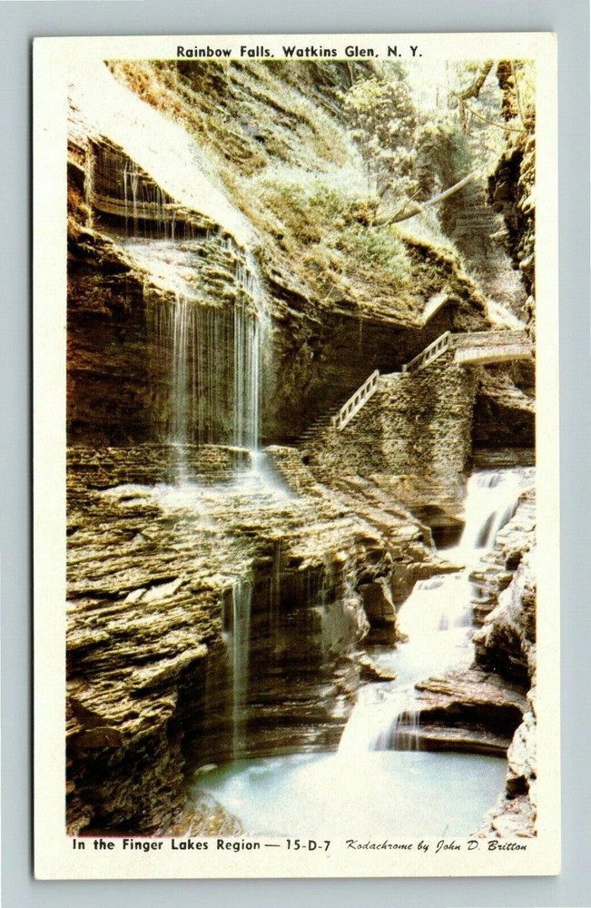 Watkins Glen NY-New York, Rainbow Falls, Finger Lakes Region, Vintage Postcard